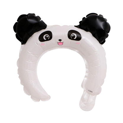Balon din Folie Metalizata, ANGELBEAR, Tip Coronita cu Urechi, Model Panda, Ambalaj Individual, Pai Inclus, Umflare cu Aer sau Heliu, 27 x 28 cm, Alb/Negru