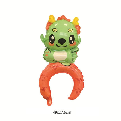 Balon din Folie Metalizata, ANGELBEAR, Tip Coronita, Model Dragon, Ambalaj Individual, Pai Inclus, Umflare cu Aer sau Heliu, 49 x 27.5 cm, Verde