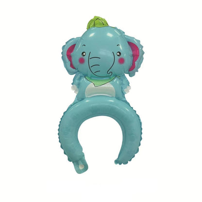Balon din Folie Metalizata, ANGELBEAR, Tip Coronita, Model Elefant, Ambalaj Individual, Pai Inclus, Umflare cu Aer sau Heliu, 47 x 27 cm, Albastru