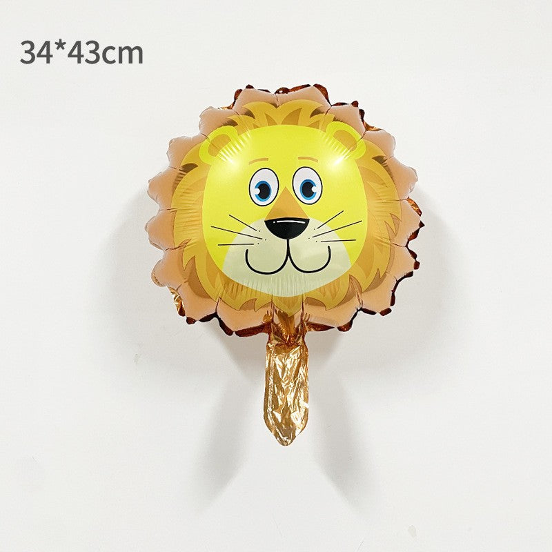 Balon din Folie Metalizata, ANGELBEAR, Mini Figurine Animalute, Model Leu, Tematica Aniversare, 34x43 cm, Ambalaj Individual, Pai Inclus, Umflare cu Aer sau Heliu, Multicolor