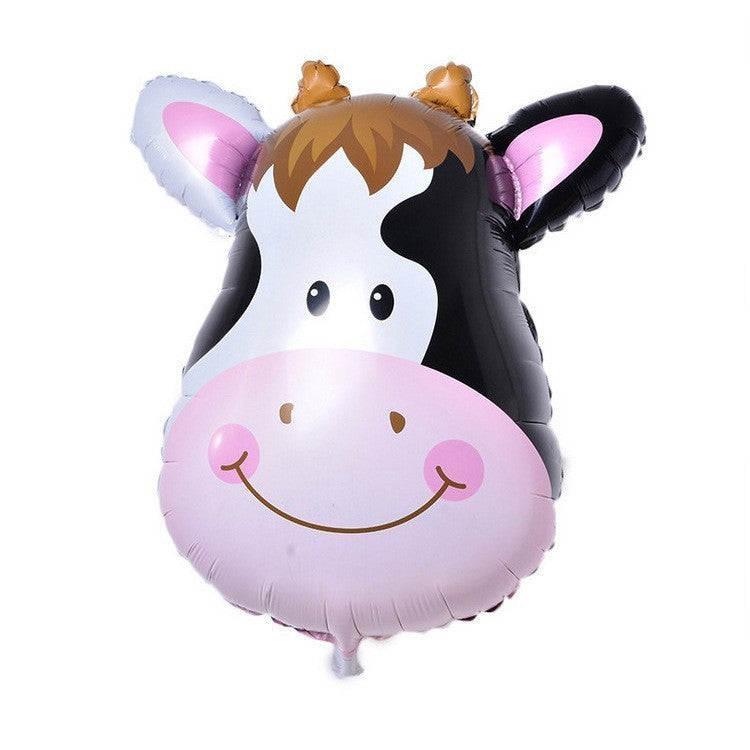 Balon din Folie Metalizata, ANGELBEAR, Mini Figurine Animalute, Model Vacuta, Tematica Aniversare, 45x40 cm, Ambalaj Individual, Pai Inclus, Umflare cu Aer sau Heliu, Multicolor