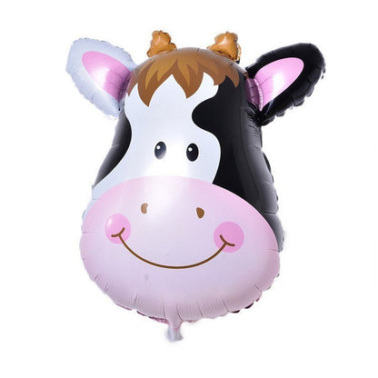 Balon din Folie Metalizata, ANGELBEAR, Mini Figurine Animalute, Model Vacuta, Tematica Aniversare, 45x40 cm, Ambalaj Individual, Pai Inclus, Umflare cu Aer sau Heliu, Multicolor