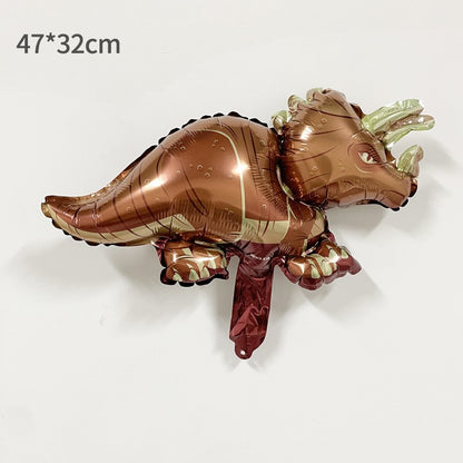 Balon din Folie Metalizata, ANGELBEAR, Mini Figurine Dinozauri, Model Triceratops, Tematica Aniversare, 47x32 cm, Ambalaj Individual, Pai Inclus, Umflare cu Aer sau Heliu, Multicolor