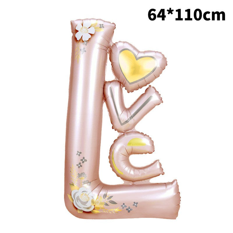 Balon din Folie Metalizata, ANGELBEAR, Figurine, Model LOVE, Tematica Iubire, 110x64 cm, Ambalaj Individual, Pai Inclus, Umflare cu Aer sau Heliu, Roz Deschis