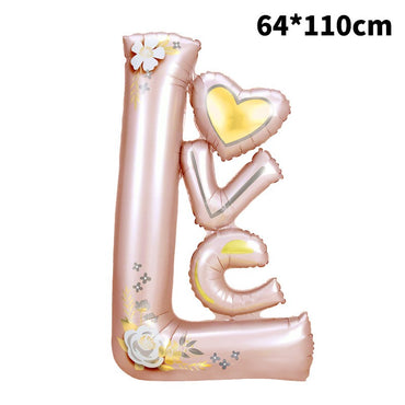 Balon din Folie Metalizata, ANGELBEAR, Figurine, Model LOVE, Tematica Iubire, 110x64 cm, Ambalaj Individual, Pai Inclus, Umflare cu Aer sau Heliu, Roz Deschis