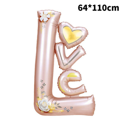 Balon din Folie Metalizata, ANGELBEAR, Figurine, Model LOVE, Tematica Iubire, 110x64 cm, Ambalaj Individual, Pai Inclus, Umflare cu Aer sau Heliu, Roz Deschis
