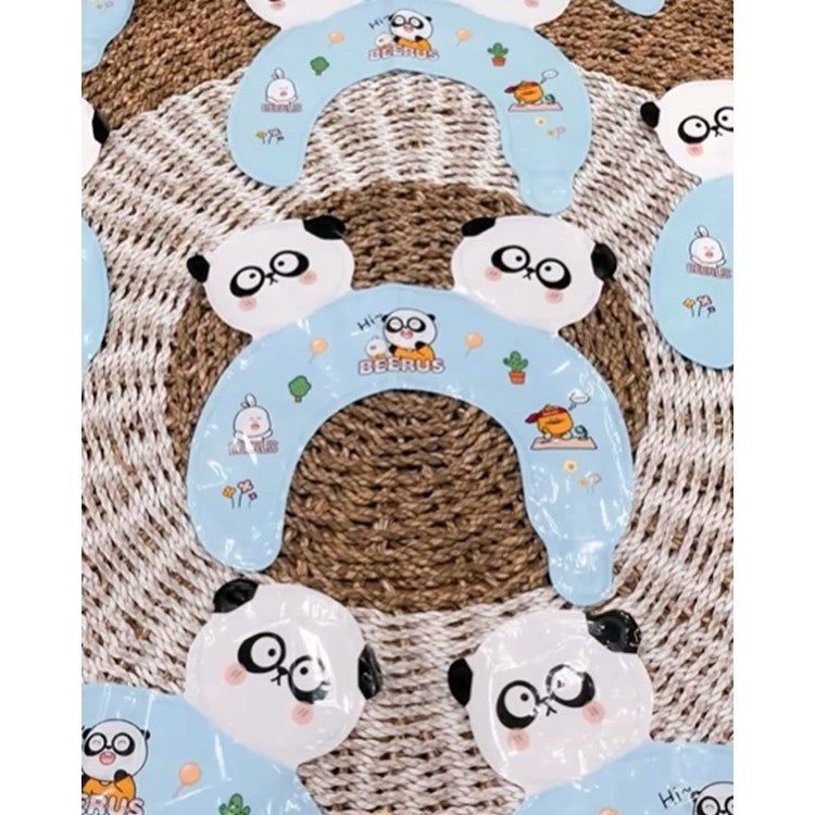 Balon din Folie Metalizata, ANGELBEAR, Tip Coronita cu Urechi, Model Panda Mirat, Ambalaj Individual, Pai Inclus, Umflare cu Aer sau Heliu, 30 x 27 cm, Bleu