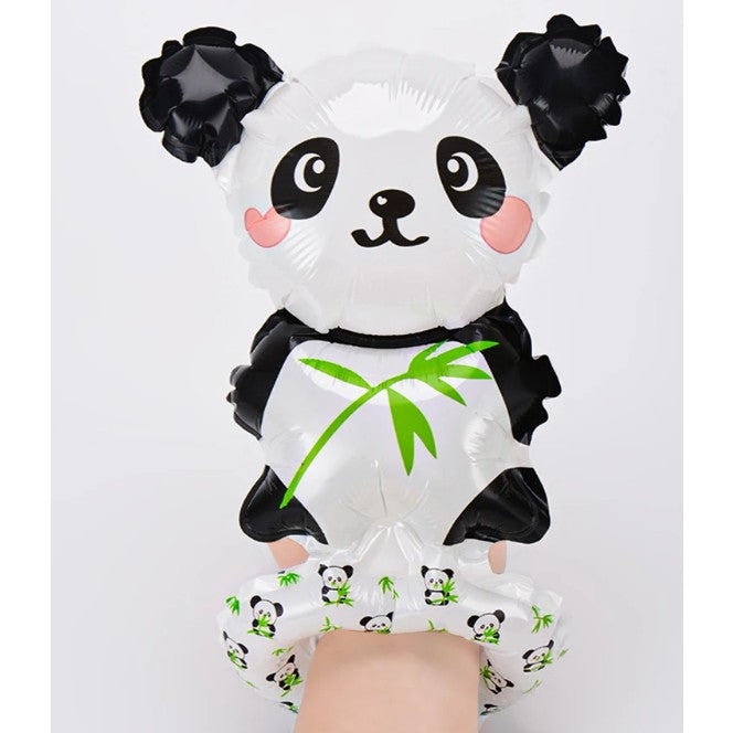 Balon din Folie Metalizata, ANGELBEAR, Figurine Animalute, Tip Bratara, Model Panda, 13 x 35 cm, Ambalaj Individual, Pai Inclus, Umflare cu Aer sau Heliu, Alb/Negru