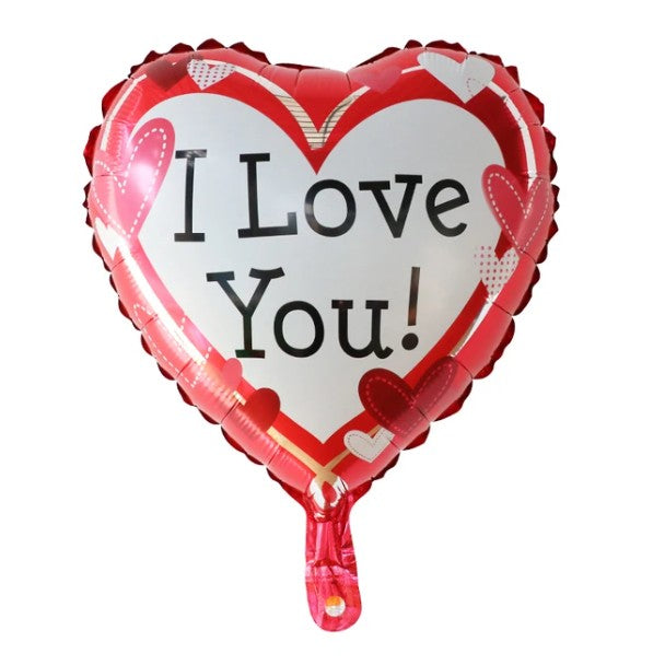 Balon din Folie Metalizata, ANGELBEAR, Figurina Inima, Model I Love You, Tema Ziua Indragostitilor, 45 cm, Ambalaj Individual, Pai Inclus, Umflare cu Aer sau Heliu, Rosu/Alb