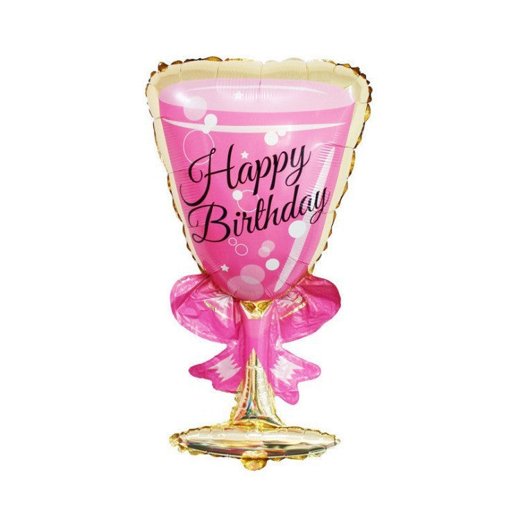 Balon din Folie Metalizata, ANGELBEAR, Figurina Pahar de Vin, Tema Aniversare, 93x48 cm, Ambalaj Individual, Pai Inclus, Umflare cu Aer sau Heliu, Roz
