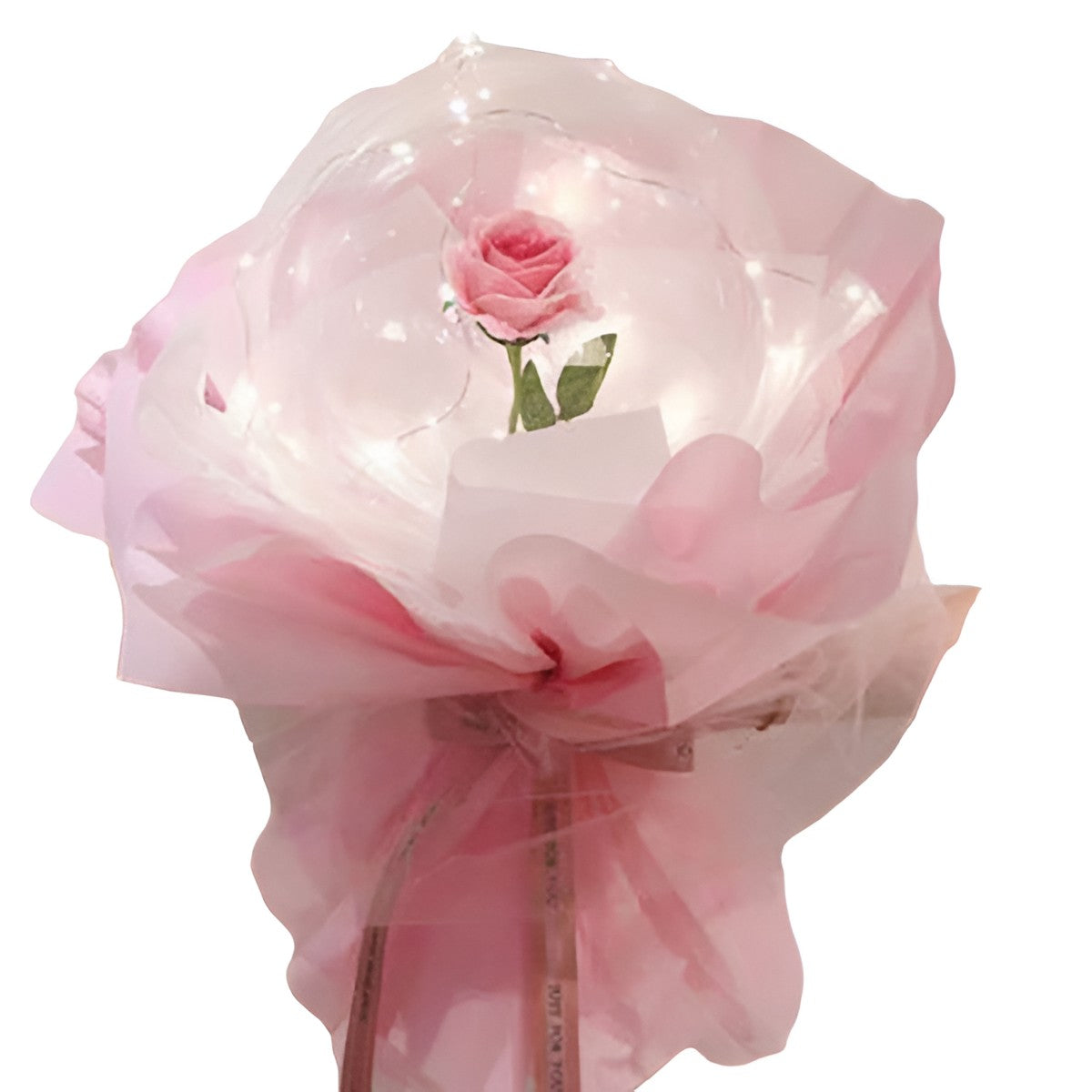Trandafir in Balon LED cu Lumini, ANGELBEAR, Tip Buchet, Diametru 35 cm, Roz