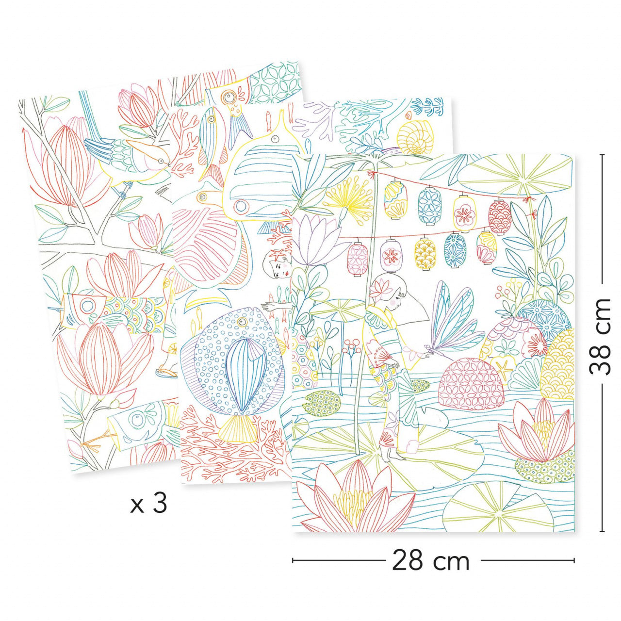 Mapa cu 3 postere de colorat motive japoneze, Djeco