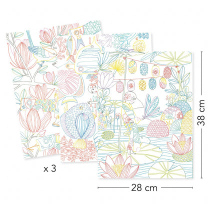 Mapa cu 3 postere de colorat motive japoneze, Djeco