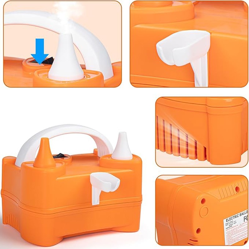 Pompa Electrica de Umflat Baloane, ANGELBEAR, cu Doua Iesiri, 220V, Putere 400W, Accesorii petrecere, Portocaliu