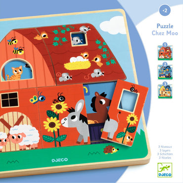 Puzzle straturi Animale de la ferma, Djeco