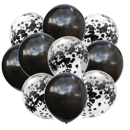 Set 10 Baloane din Latex, ANGELBEAR, Model Party Confetti, 5 x Confetti, 5 x Negru, 25 cm, 2.2g