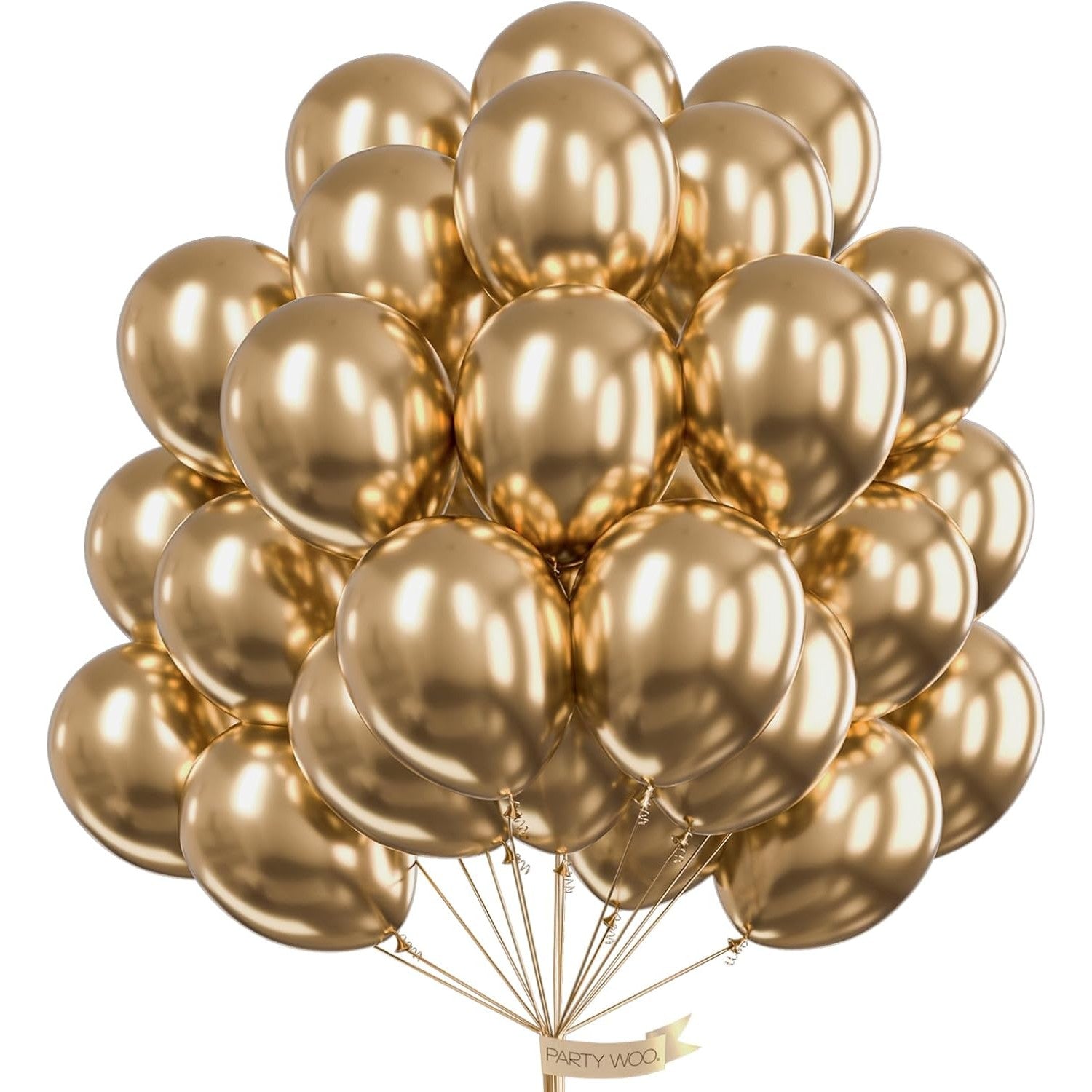 Set 10 Baloane din Latex Chrome, ANGELBEAR, Model Party, 13 cm, Gold, 1 g