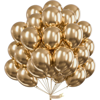 Set 10 Baloane din Latex Chrome, ANGELBEAR, Model Party, 13 cm, Gold, 1 g