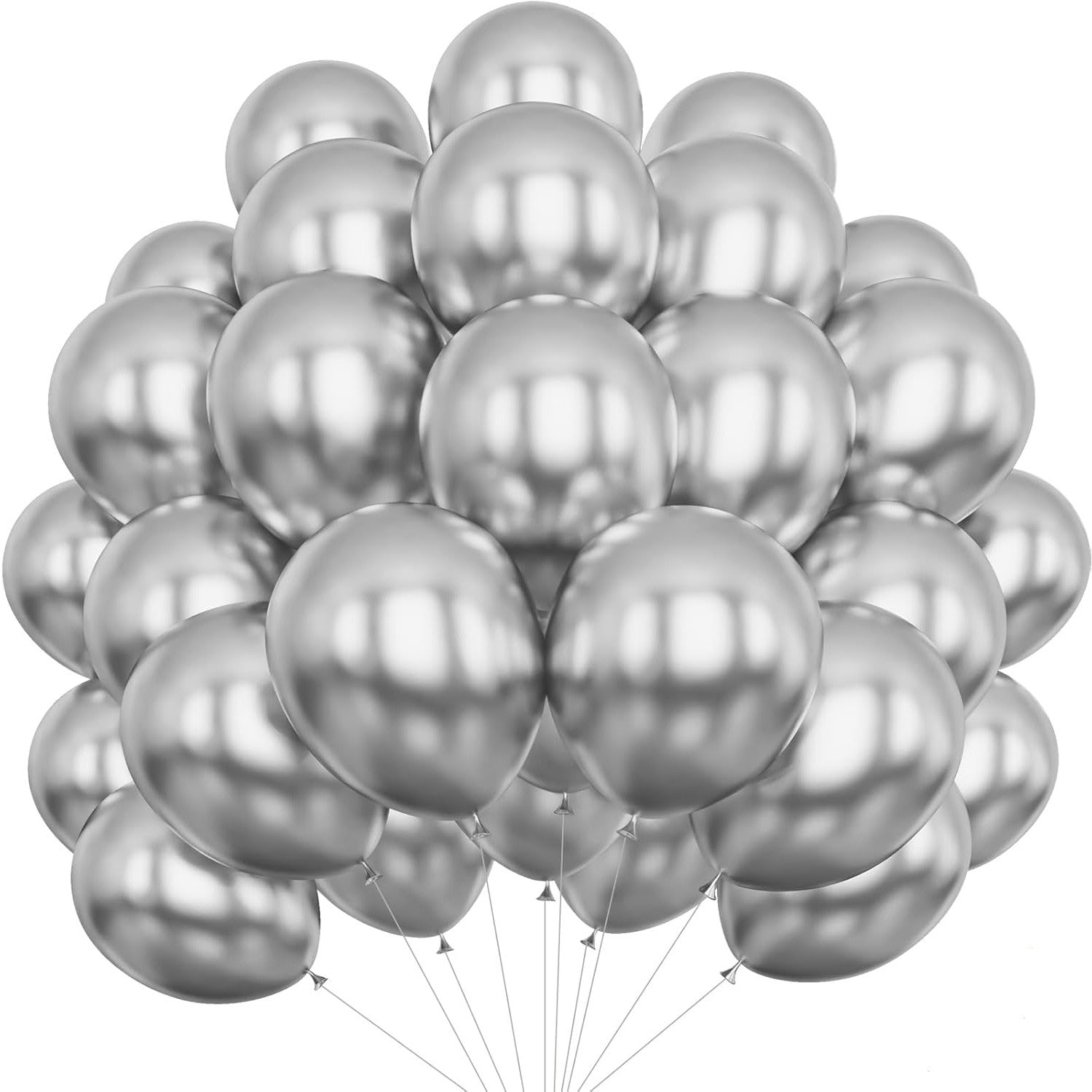 Set 10 Baloane din Latex Chrome, ANGELBEAR, Model Party, 13 cm, Silver, 1 g