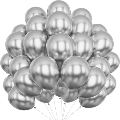 Set 10 Baloane din Latex Chrome, ANGELBEAR, Model Party, 13 cm, Silver, 1 g
