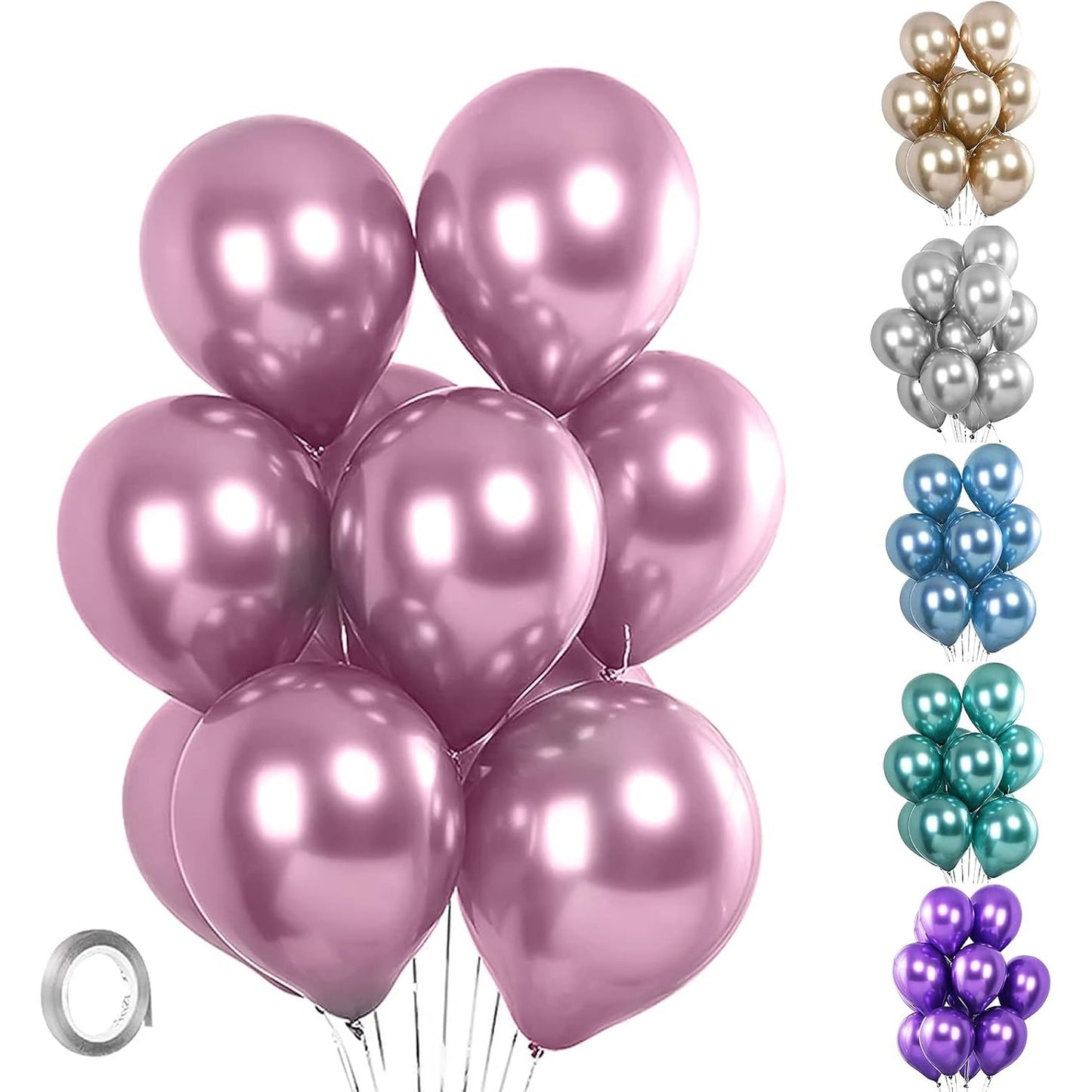 Set 10 Baloane din Latex Chrome, ANGELBEAR, Model Party, 23 cm, Mov, 2.2 g