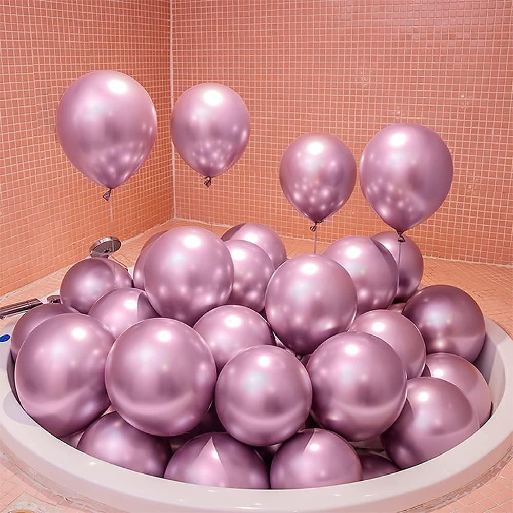 Set 10 Baloane din Latex Chrome, ANGELBEAR, Model Party, 23 cm, Mov, 2.2 g
