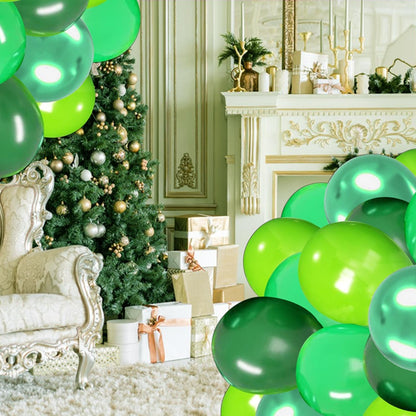 Set 10 Baloane din Latex Chrome, ANGELBEAR, Model Party, 23 cm, Diferite Nuante Verde, 2.2 g