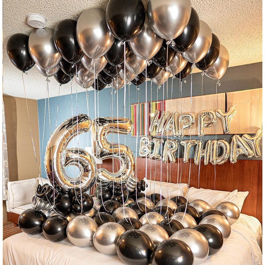 Set 10 Baloane din Latex Chrome, ANGELBEAR, Model Party, 23 cm, Negru Argintiu, 2.2 g