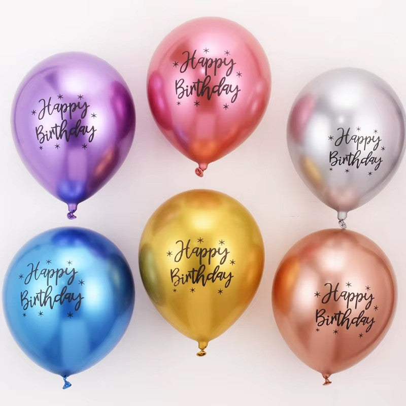 Baloane din Latex Metal Cromat, ANGELBEAR, set din 10 Baloane, Cu Decoratiuni Printate HAPPY BIRTHDAY, Pentru Petrecere Auriu Argintiu Albastru Rosu Mov, Set Multicolor