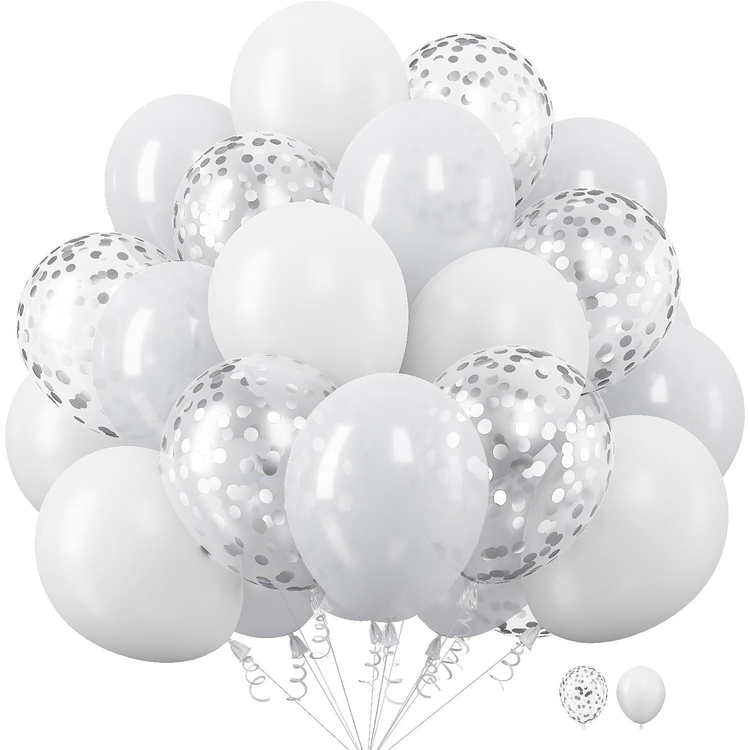 Set 10 Baloane din Latex, ANGELBEAR, Model Party, 30 cm, 5x Alb, 5x Transparent Confetti, 2.8 g
