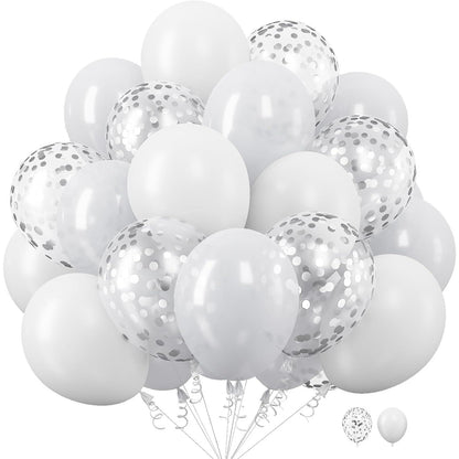 Set 10 Baloane din Latex, ANGELBEAR, Model Party, 30 cm, 5x Alb, 5x Transparent Confetti, 2.8 g