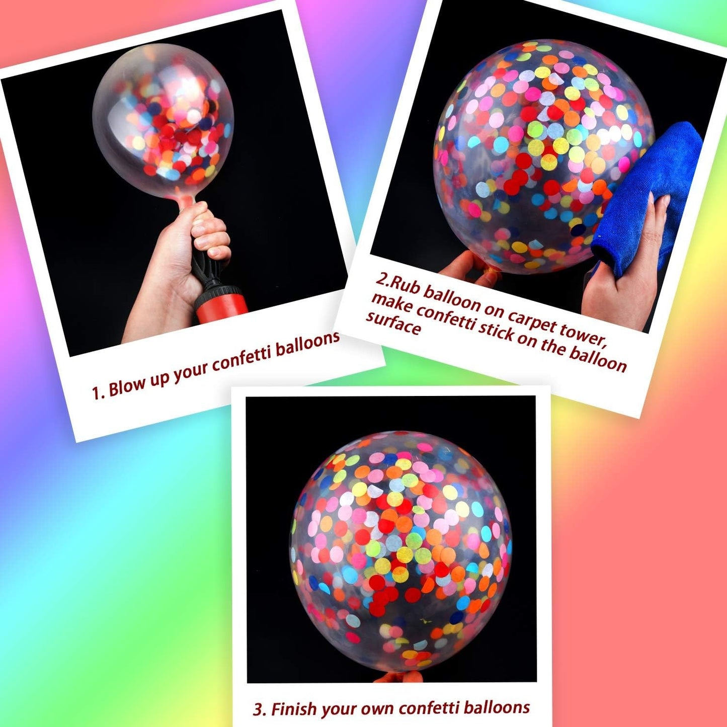 Set 10 Baloane din Latex, ANGELBEAR, Model Party Confetti, 30 cm, Multicolore, 2.8 g