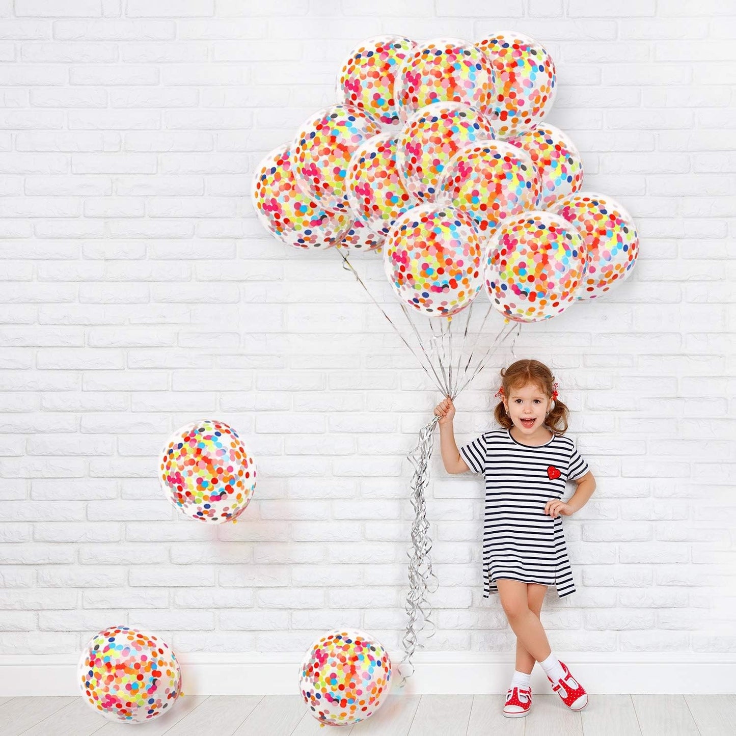 Set 10 Baloane din Latex, ANGELBEAR, Model Party Confetti, 30 cm, Multicolore, 2.8 g