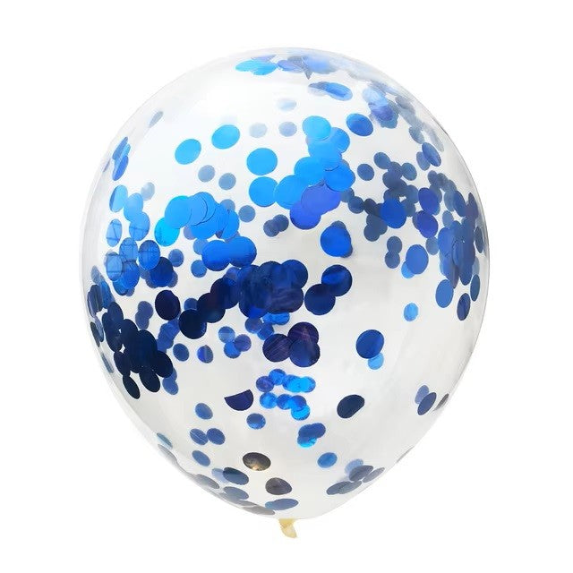 Set 10 Baloane din Latex, ANGELBEAR, Model Party Confetti, 5 x Confetti, 5 x Albastru, 25 cm, 2.2g