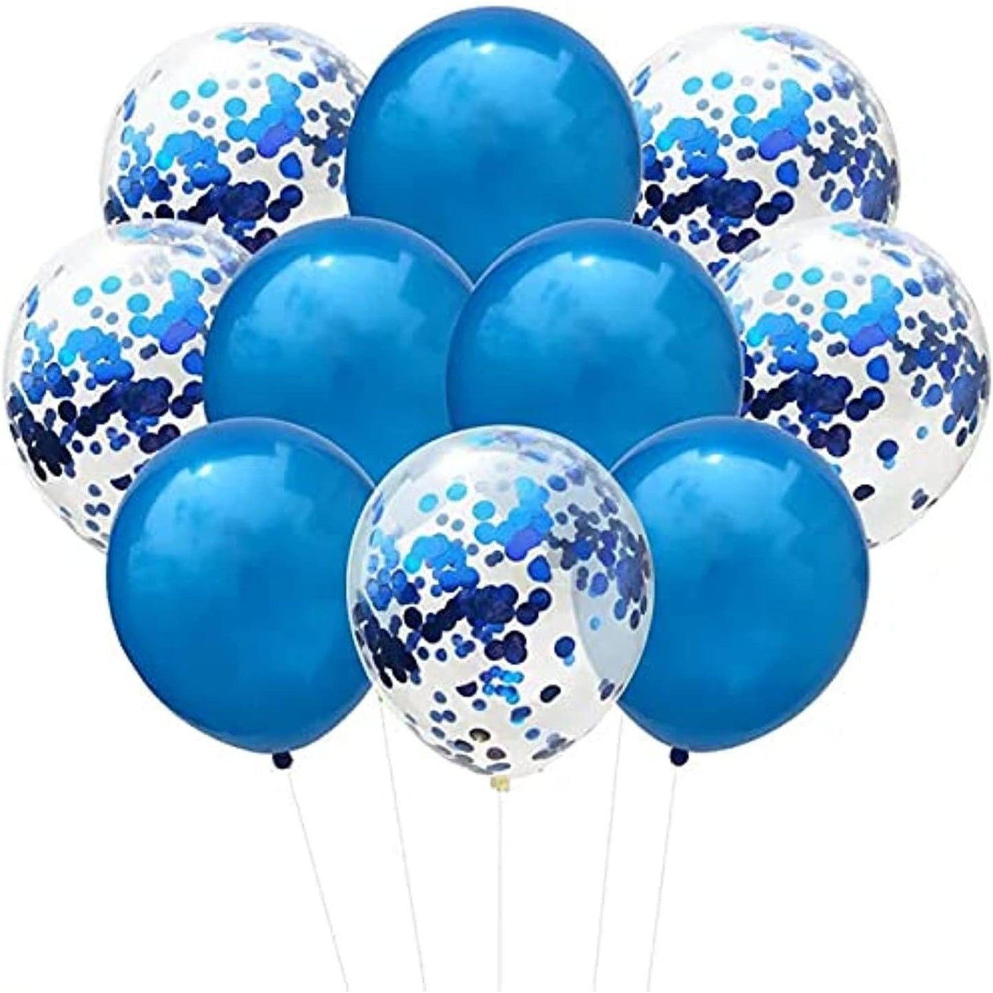 Set 10 Baloane din Latex, ANGELBEAR, Model Party Confetti, 5 x Confetti, 5 x Albastru, 25 cm, 2.2g