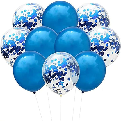 Set 10 Baloane din Latex, ANGELBEAR, Model Party Confetti, 5 x Confetti, 5 x Albastru, 25 cm, 2.2g