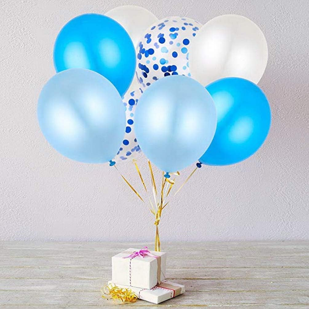 Set 10 Baloane din Latex, ANGELBEAR, Model Party Confetti, 5 x Confetti, 5 x Albastru, 25 cm, 2.2g