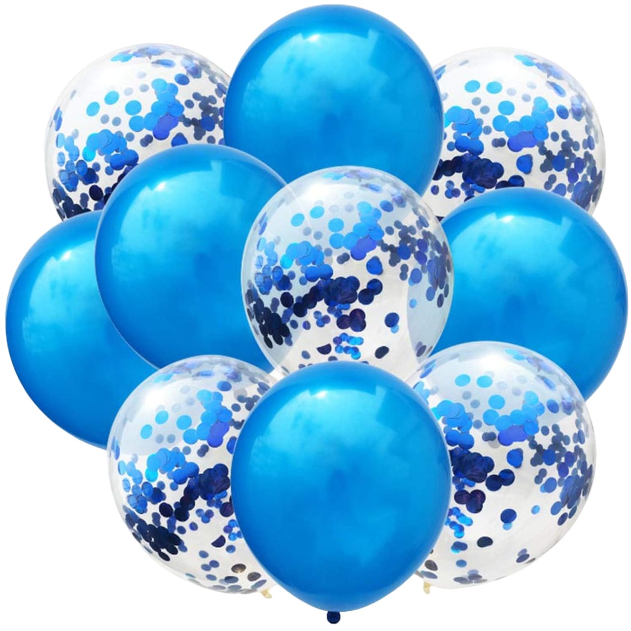 Set 10 Baloane din Latex, ANGELBEAR, Model Party Confetti, 5 x Confetti, 5 x Albastru, 25 cm, 2.2g