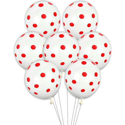 Set 10 Baloane din Latex, ANGELBEAR, Model Party cu Buline, 30 cm, Alb si Rosu, 2.8 g