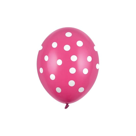 Set 10 Baloane din Latex, ANGELBEAR, Model Party cu Buline si Simple, 30 cm, Fucsia, 2.8 g