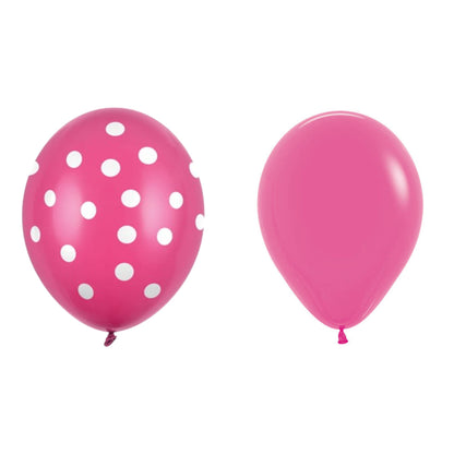 Set 10 Baloane din Latex, ANGELBEAR, Model Party cu Buline si Simple, 30 cm, Fucsia, 2.8 g