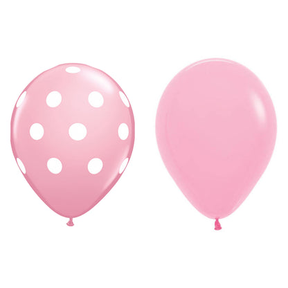 Set 10 Baloane din Latex, ANGELBEAR, Model Party cu Buline si Simple, 30 cm, Roz, 2.8 g