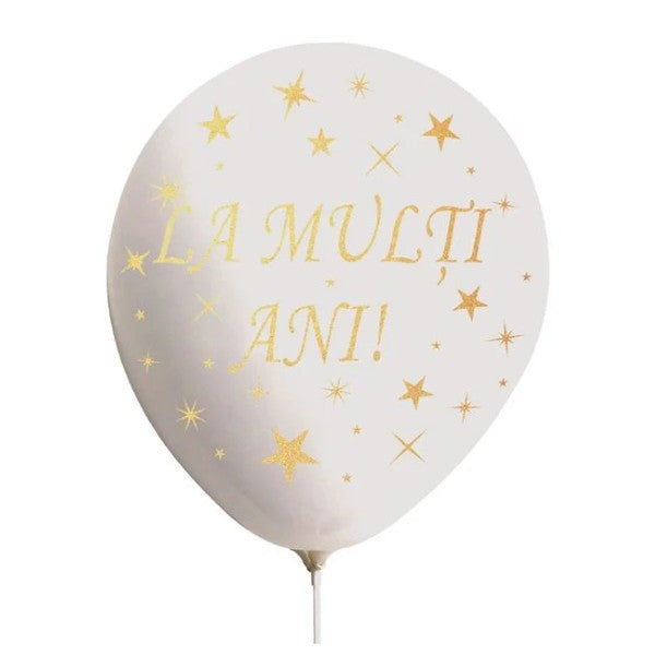 Set 10 Baloane din Latex, ANGELBEAR, Model Party, La Multi Ani, 23 cm, 2.2 g, Alb