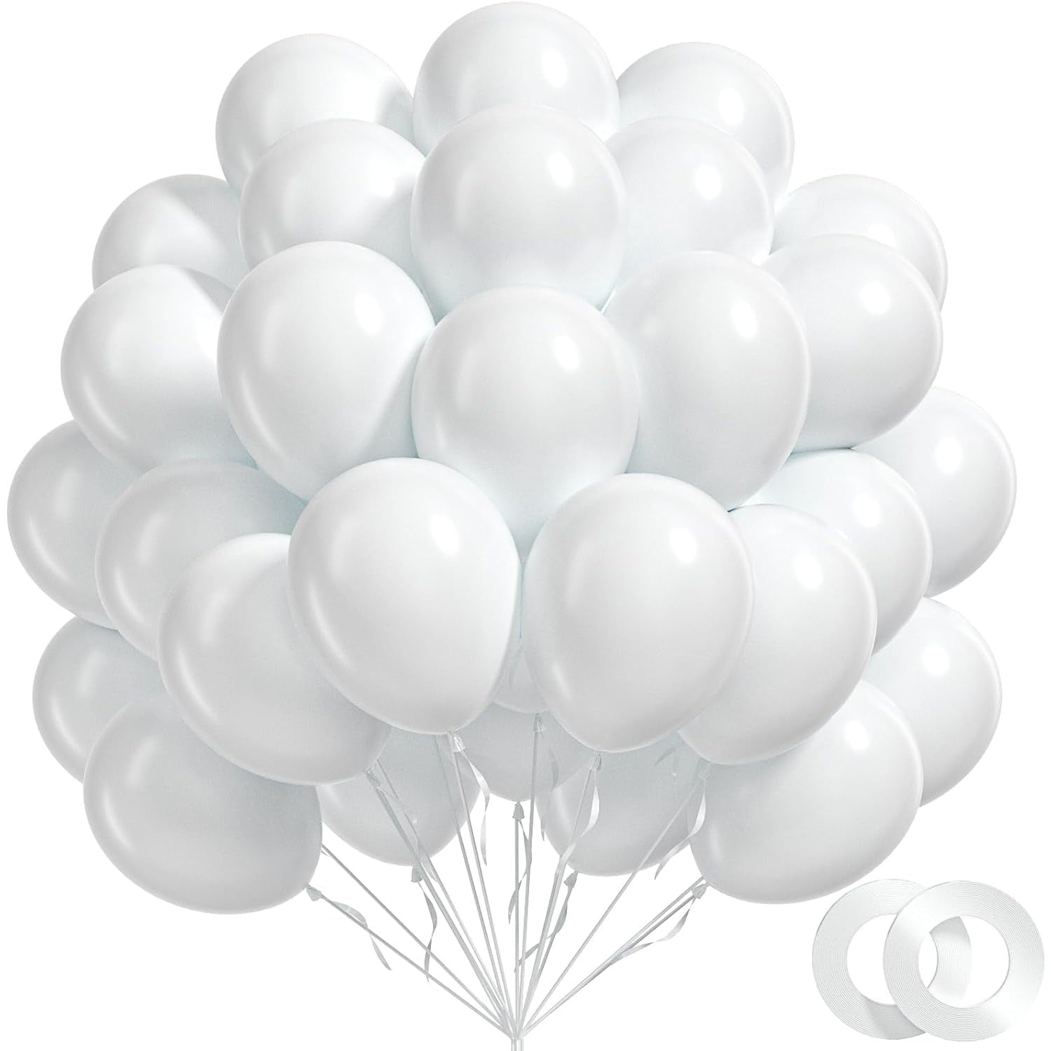 Set 10 Baloane din Latex Metalizate, ANGELBEAR, Model Party, Alb, Argintiu, 23 cm, 2.2 g