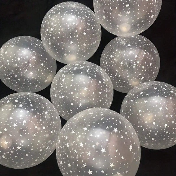 Set 10 Baloane din Latex Transparente, ANGELBEAR, Model Party, 30 cm, Stelute Albe, 2.8 g