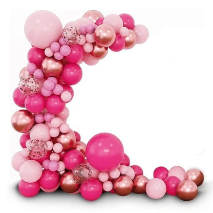 Set 126 Baloane din Latex, ANGELBEAR, Model Petrecere pentru Arcada, Baloane Party, 12 cm, 25 cm, 30 cm, 45 cm, Roz, Roz Pal, Gold