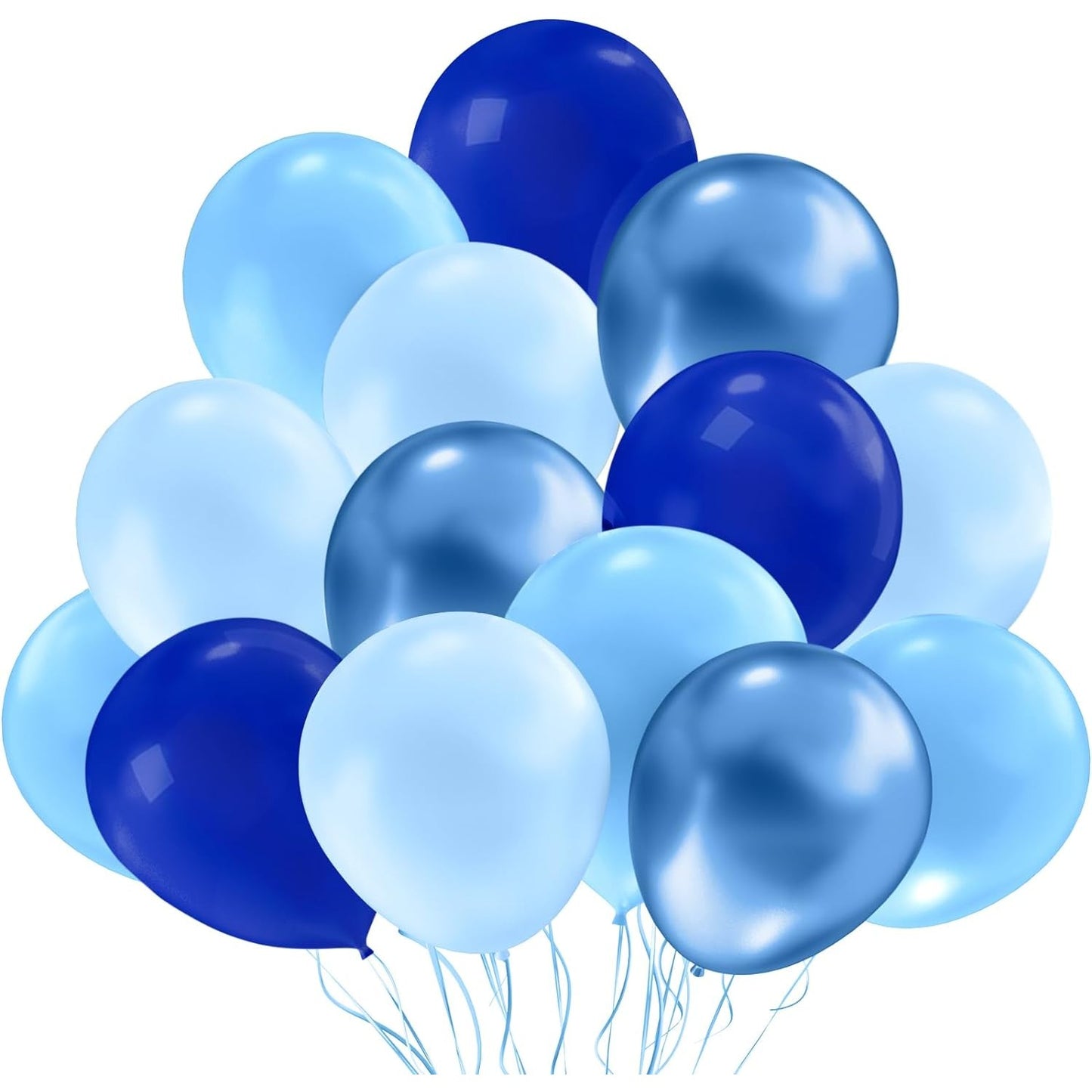 Set 10 Baloane din Latex, ANGELBEAR, Model Party, Albastru Diferite Nuante, 30 cm, 2.8 g