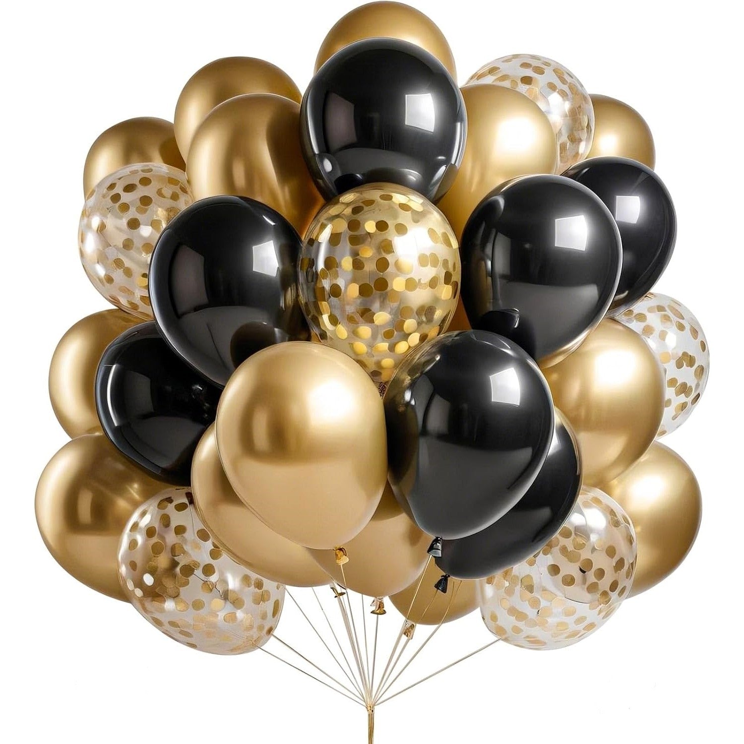 Set 16 Baloane din Latex, ANGELBEAR, Model Party, 30 cm, Auriu, Negru, Confetti, 2.8 g