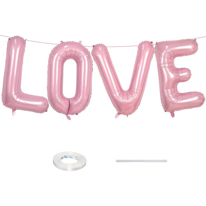 Set 4 Baloane din Folie Metalizata, ANGELBEAR, Figurine Litere, Model Scris Love, Tema Iubire, 80 cm, Ambalaj Individual, Pai Inclus, Umflare cu Aer sau Heliu, Roz