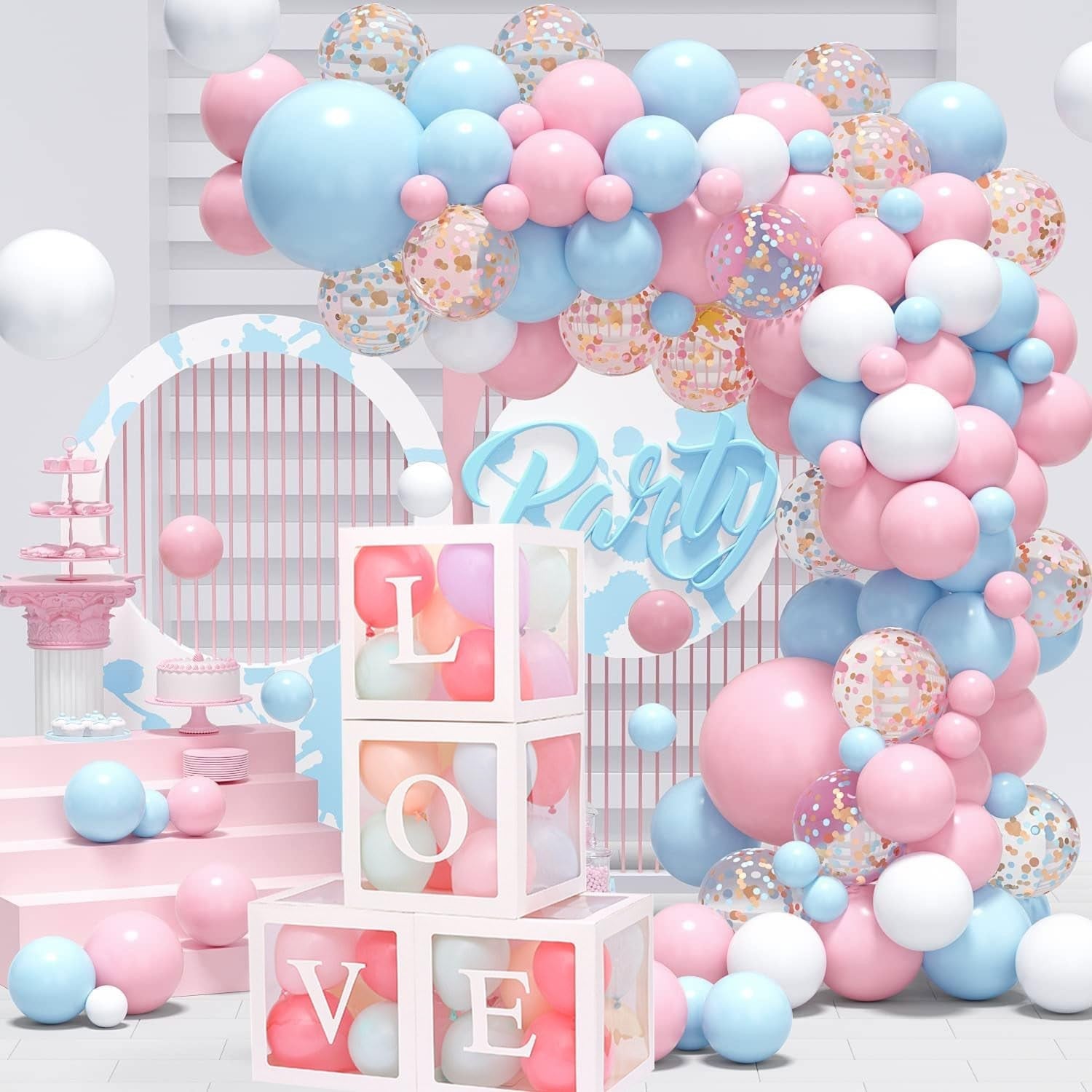 Set 4 Cutii pentru Baloane, ANGELBEAR, Model Scris Love, Tematica Iubire, Cuburi Decorative din Plastic, Accesorii pentru Petrecere, 30 x30 cm, Transparente Contur Alb